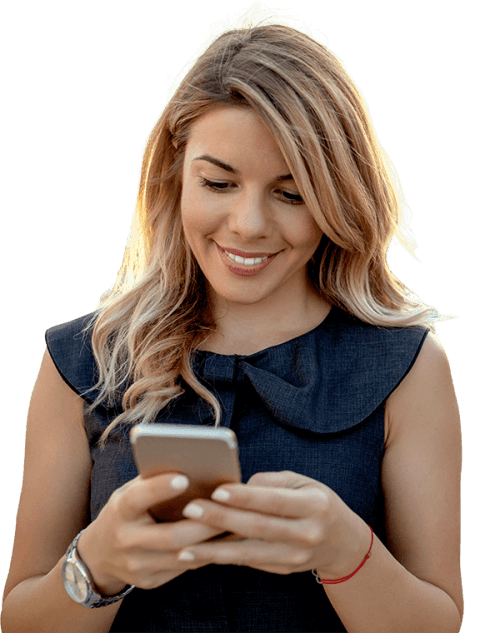 Woman using payroll software on phone